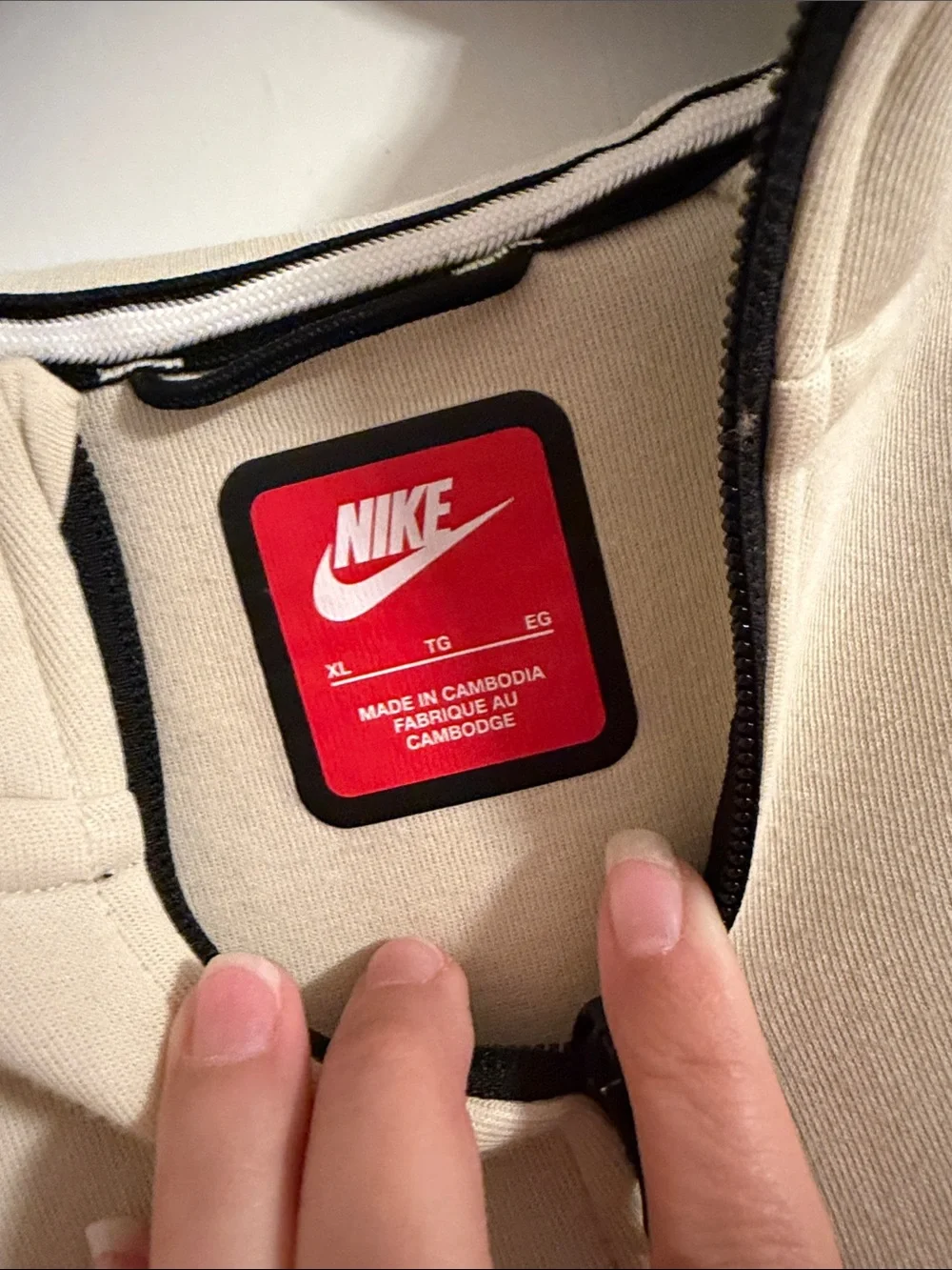 Nike Kids Two-Tone Hooded Jacket in Cream & Tan with Black Trim